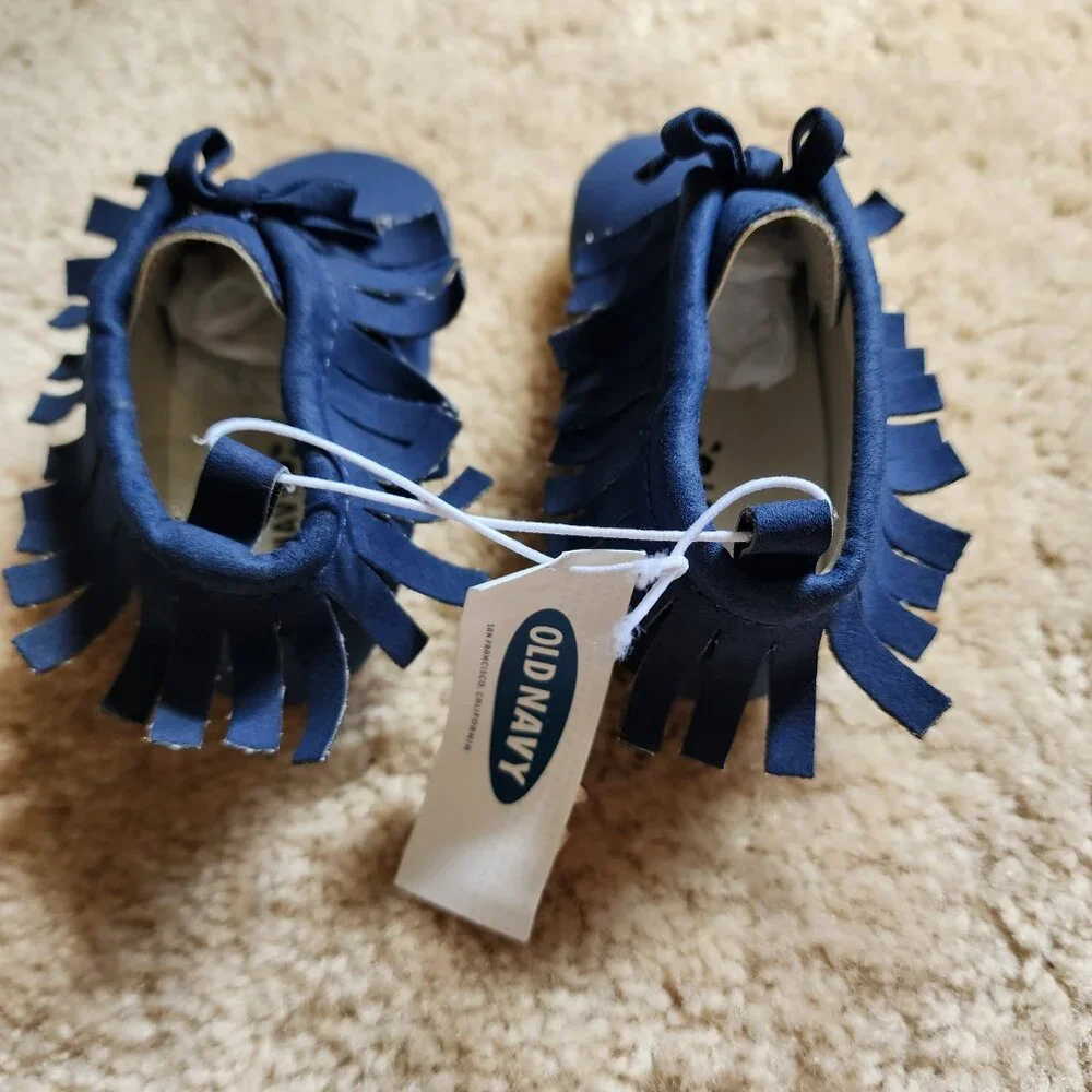 Old Navy Baby Unisex Faux-Blue Suede Moccasin Booties Shoes Size 12-18M NWT